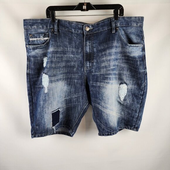 Ecko Unltd Shorts Men 44 Blue Jean Distressed Streetwear Baggy Y2K 10" Inseam - Picture 1 of 10